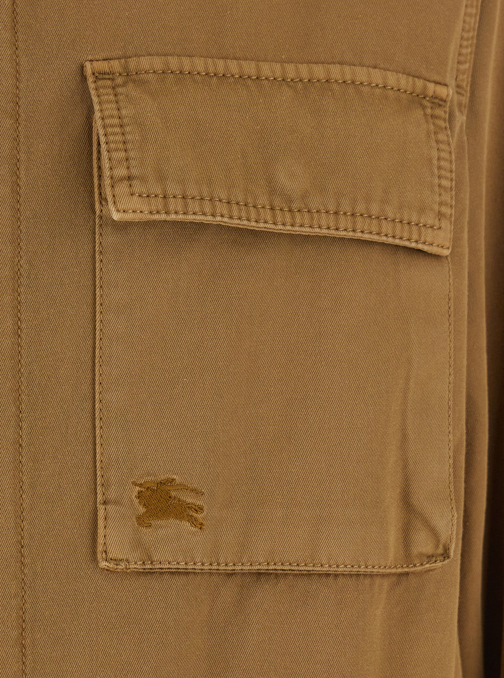 Burberry Men Beige High Neck Jacket With Ekd Embroidery On The Front In Cotton Man