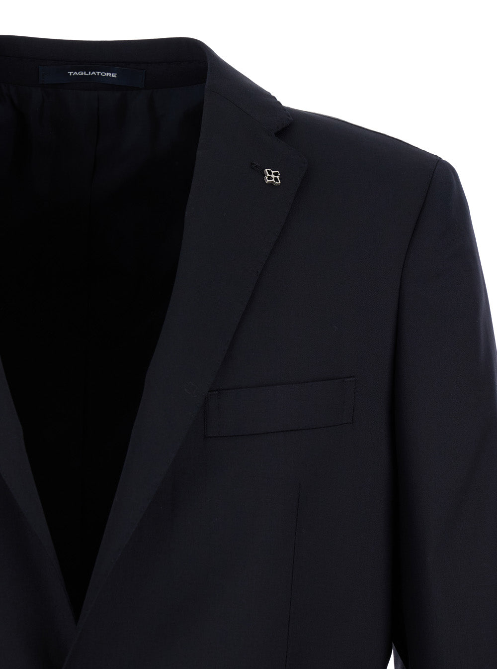 Tagliatore Men Black Single-Breasted Suit With Logo Pin In Cotton Man