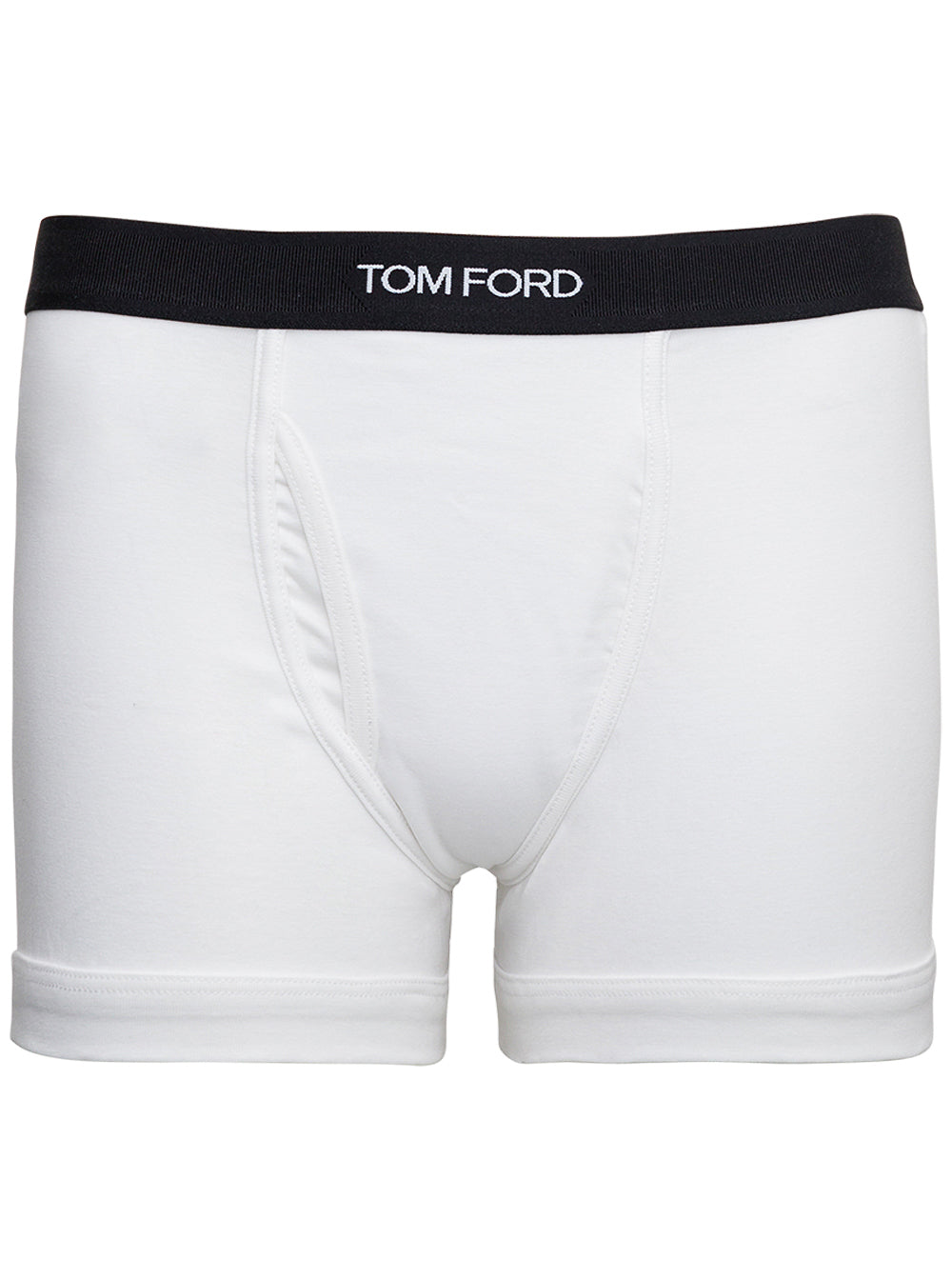 Tom Ford Men White Boxer Shorts With Elastic Waist With Logo Lettering In Cotton Man
