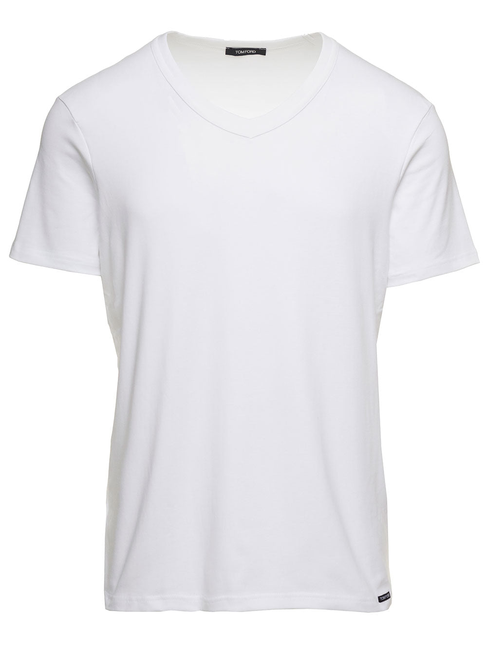 Tom Ford Men White T-Shirt With V Neck In Cotton Stretch Man