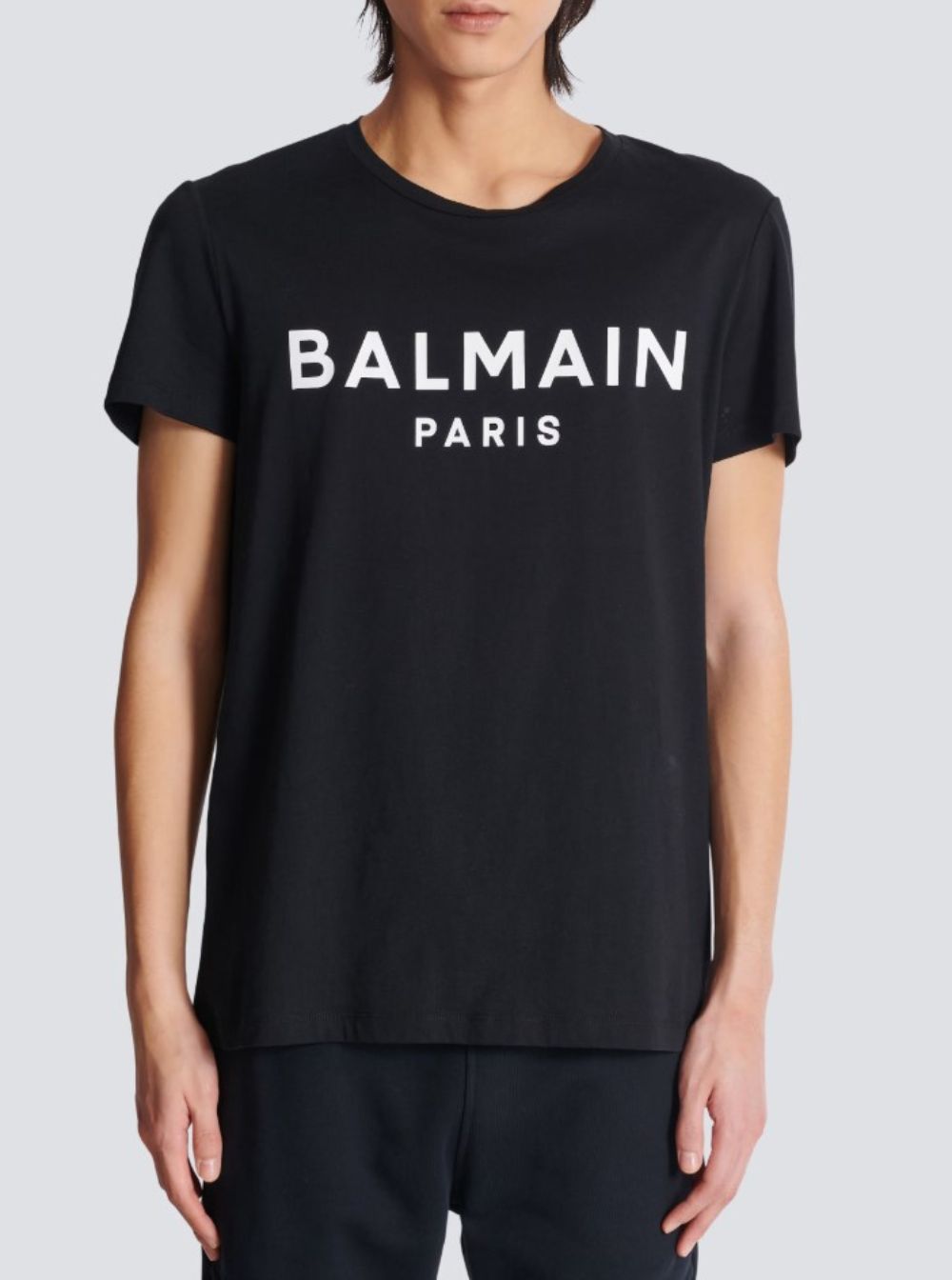 Balmain Men Black Crewneck T-Shirt With Logo Lettering On The Front In Cotton Man