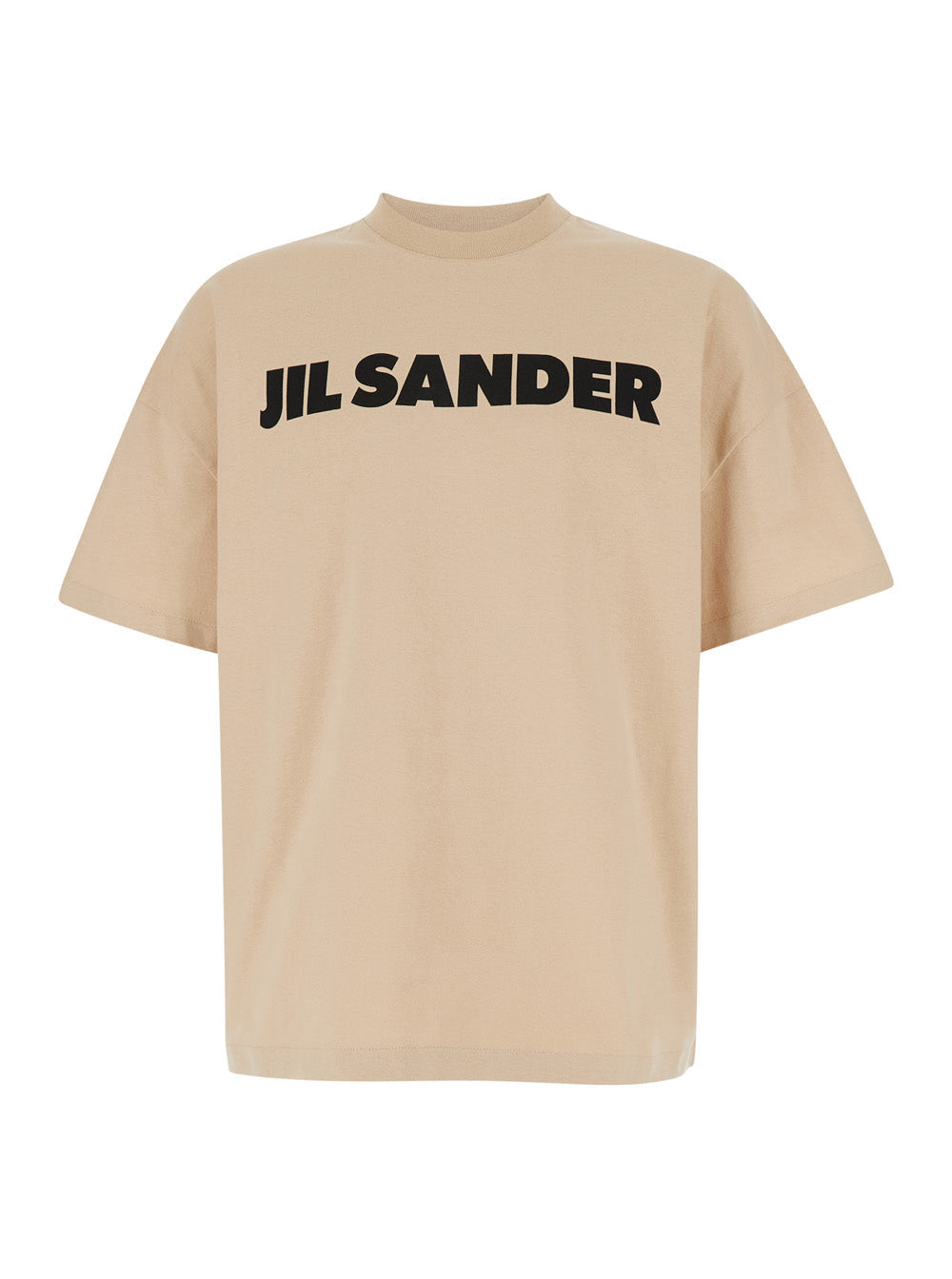 Jil Sander Men Beige Crewneck T-Shirt With Maxi Logo Lettering On The Front In Cotton Man