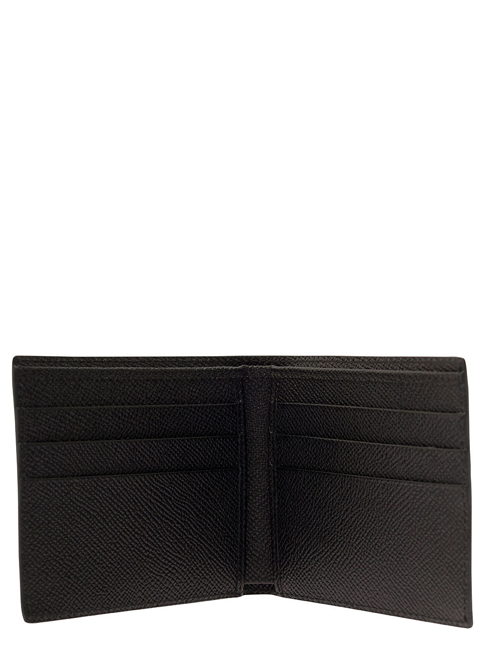 Dolce & Gabbana Men Black Bi-Fold Wallet With Logo Plaque On The Front In Grained Leather Man