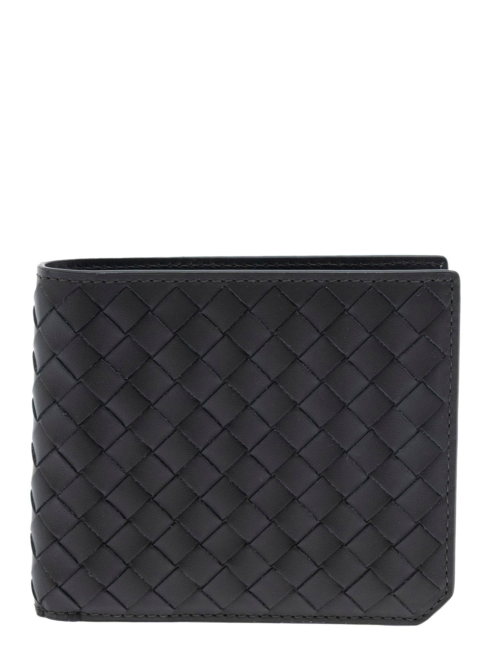 Bottega Veneta Men Green Bi-Fold Wallet With Intrecciato Motif And Embossed Logo Lettering On The Inside In Leather Man