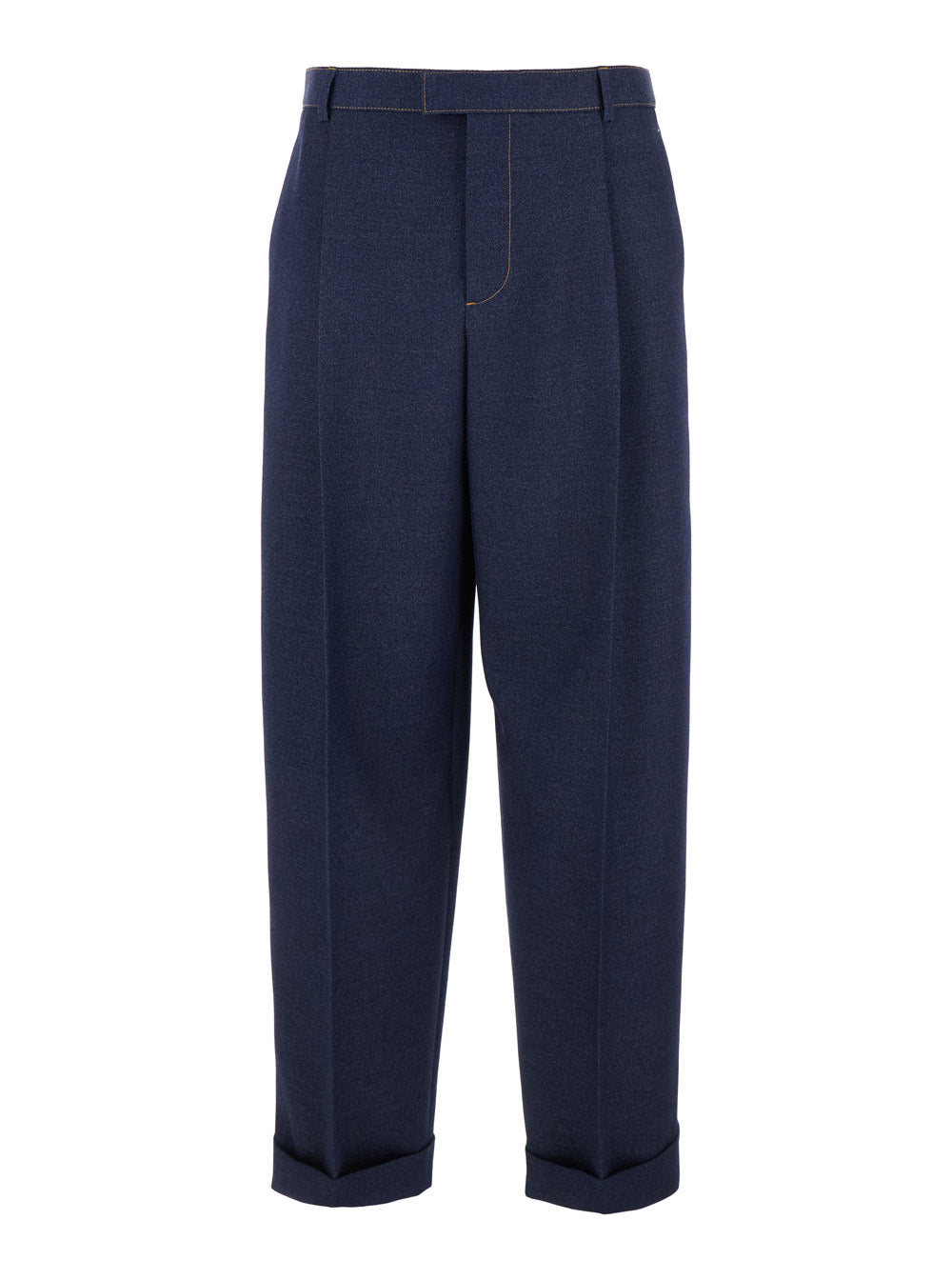 Bottega Veneta Men Blue Pants With Belt Loops And Turn-Up Hem In Wool Man
