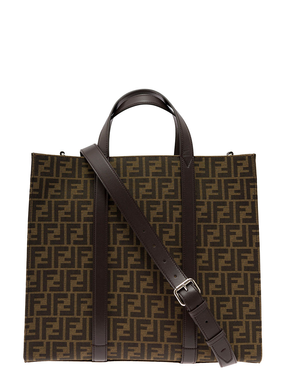 Fendi Men Brown And Beige Ff Jacquard Fabric Tote Bag In Cotton Blend Man