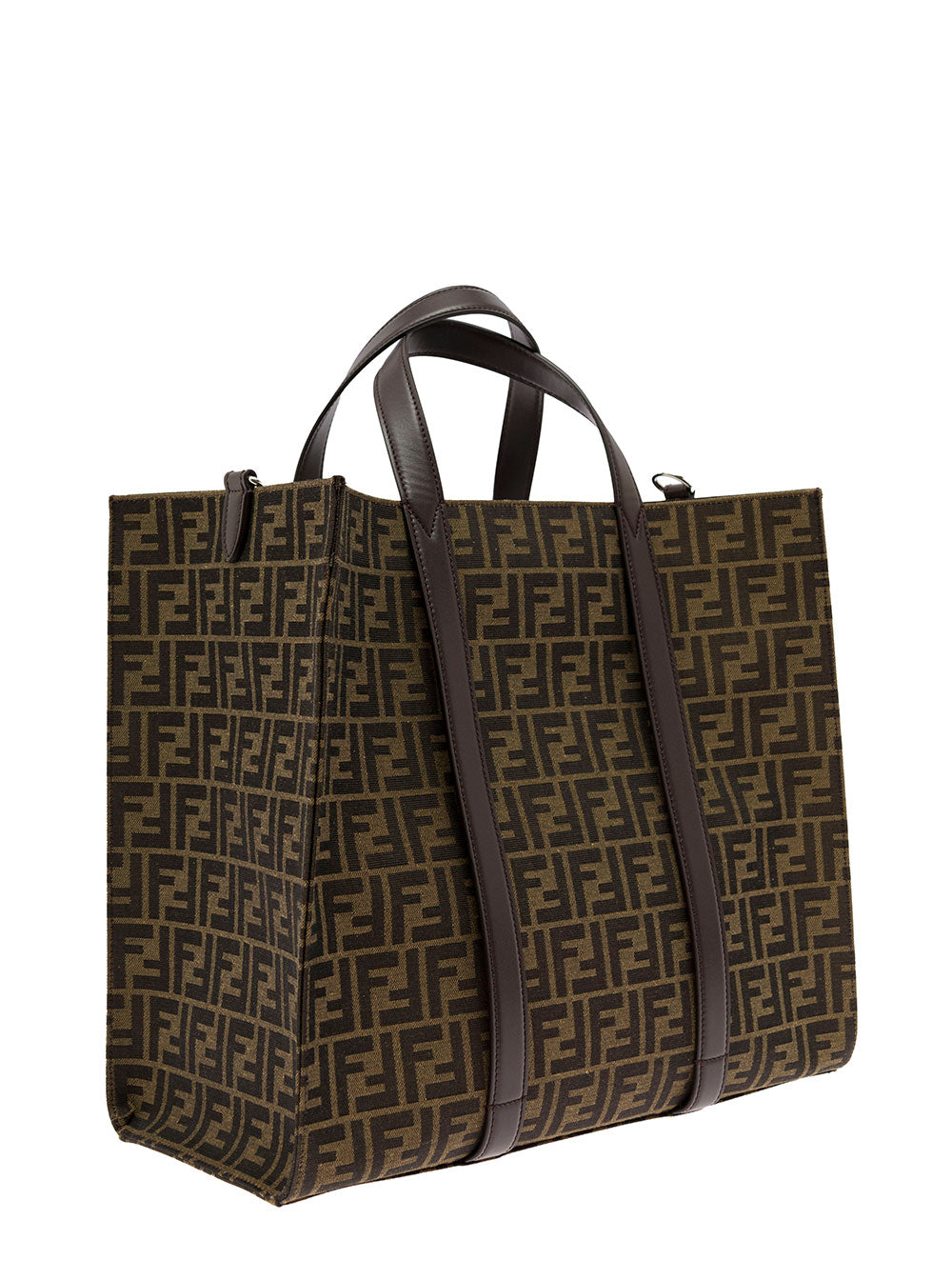 Fendi Men Brown And Beige Ff Jacquard Fabric Tote Bag In Cotton Blend Man