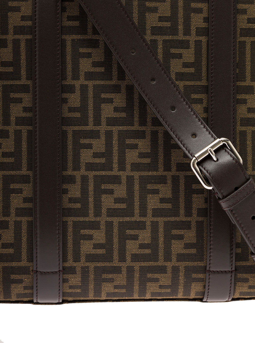 Fendi Men Brown And Beige Ff Jacquard Fabric Tote Bag In Cotton Blend Man