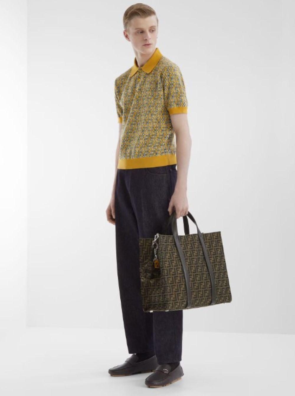 Fendi Men Brown And Beige Ff Jacquard Fabric Tote Bag In Cotton Blend Man