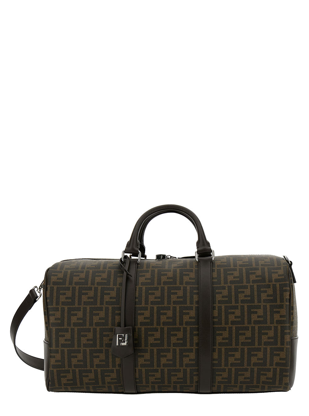 Fendi Men 'Large Duffle' Brown Travel Bag With Ff Motif In Fabric Man
