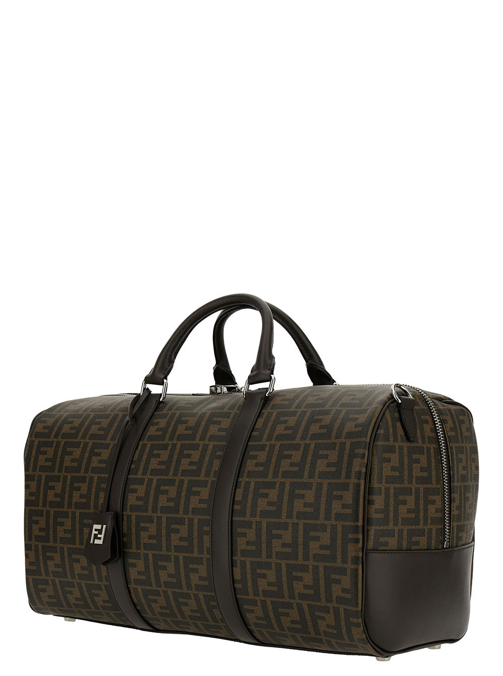 Fendi Men 'Large Duffle' Brown Travel Bag With Ff Motif In Fabric Man
