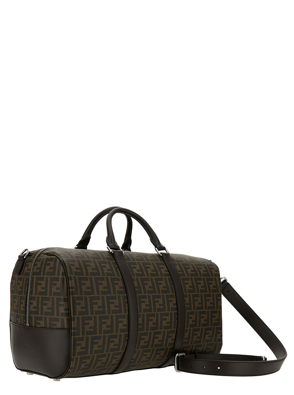 Fendi Men 'Large Duffle' Brown Travel Bag With Ff Motif In Fabric Man