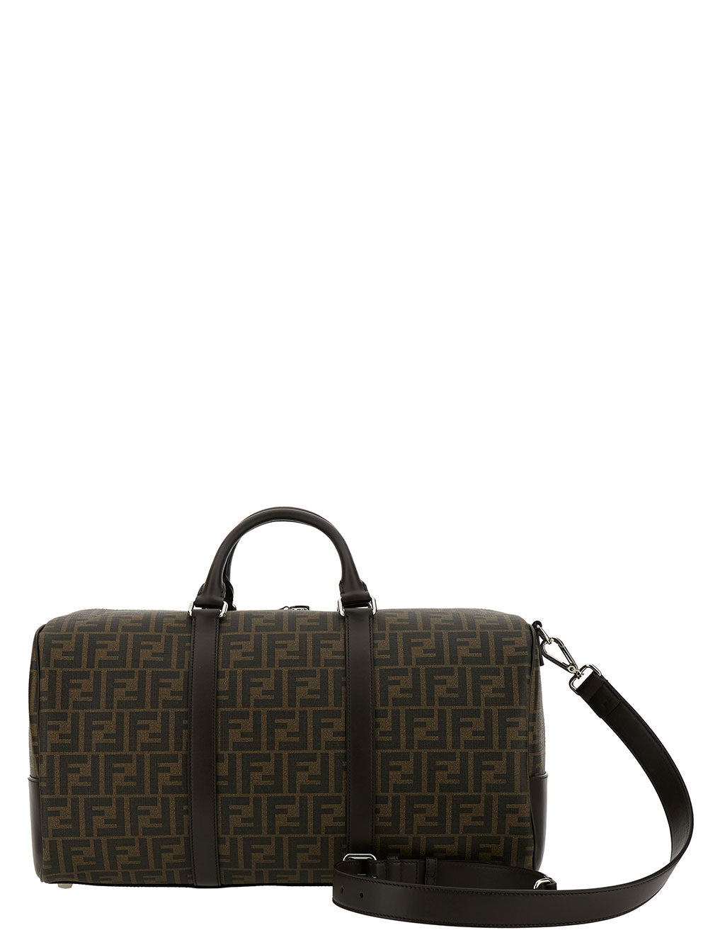 Fendi Men 'Large Duffle' Brown Travel Bag With Ff Motif In Fabric Man