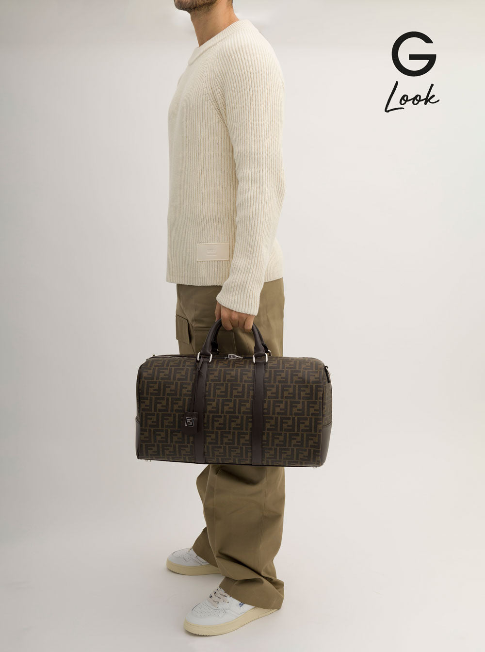 Fendi Men 'Large Duffle' Brown Travel Bag With Ff Motif In Fabric Man