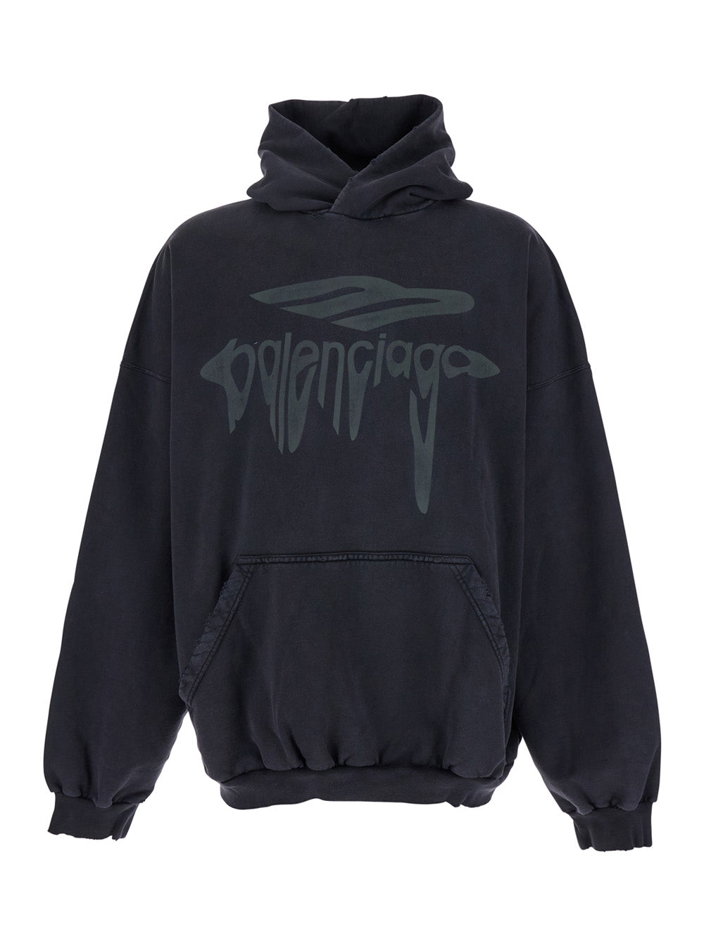 Balenciaga Men '3B Liquified' Black Hooded Sweatshirt With Front Logo In Cotton Man
