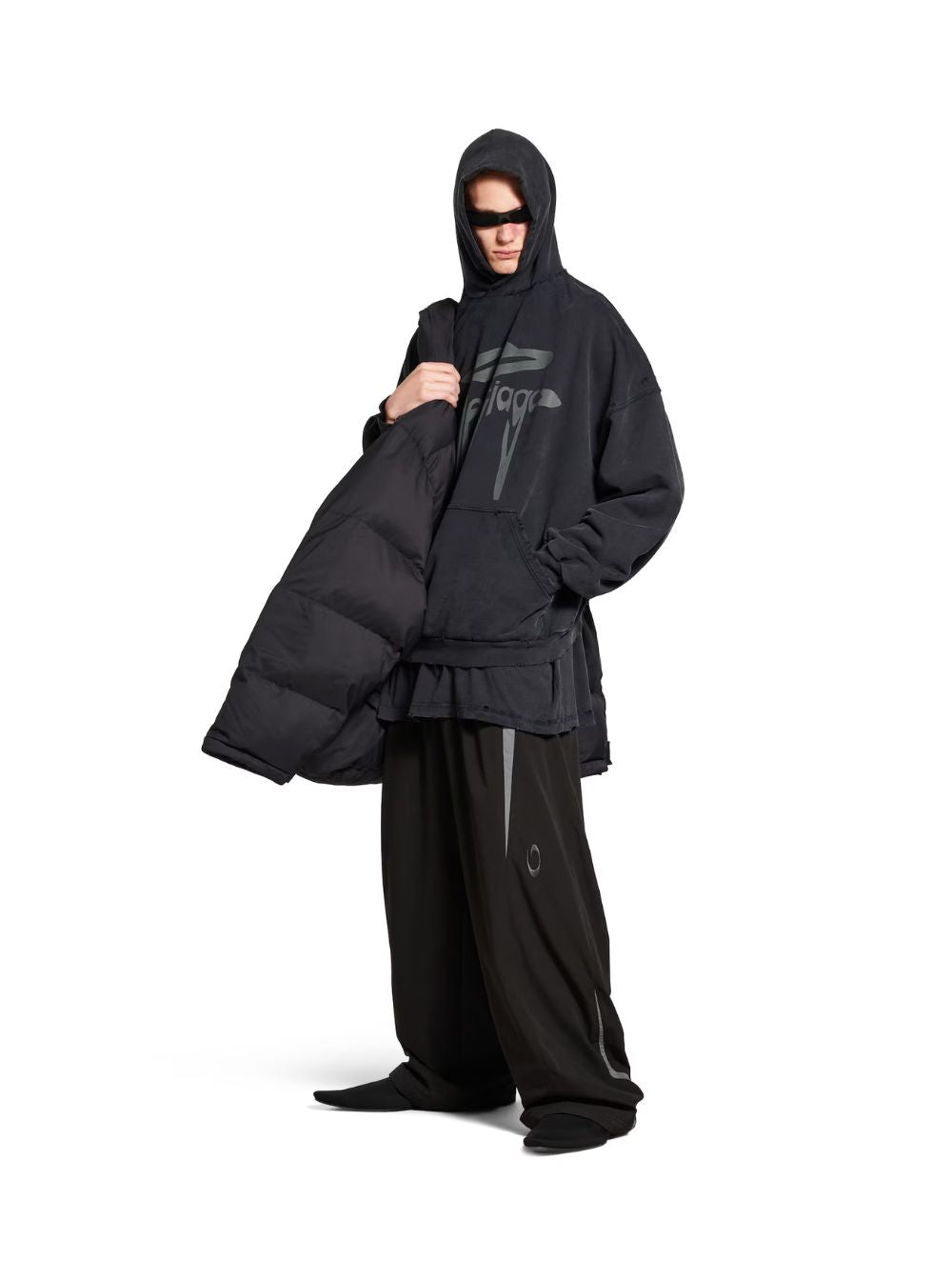 Balenciaga Men '3B Liquified' Black Hooded Sweatshirt With Front Logo In Cotton Man