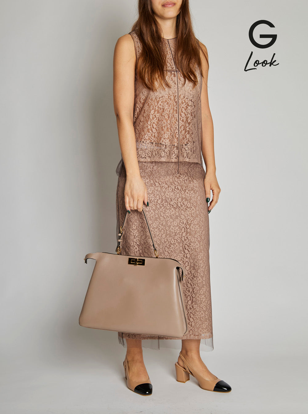 Fendi Women 'Pekaboo Soft Large' Grey Handbag With Twist Lock In Leather Woman