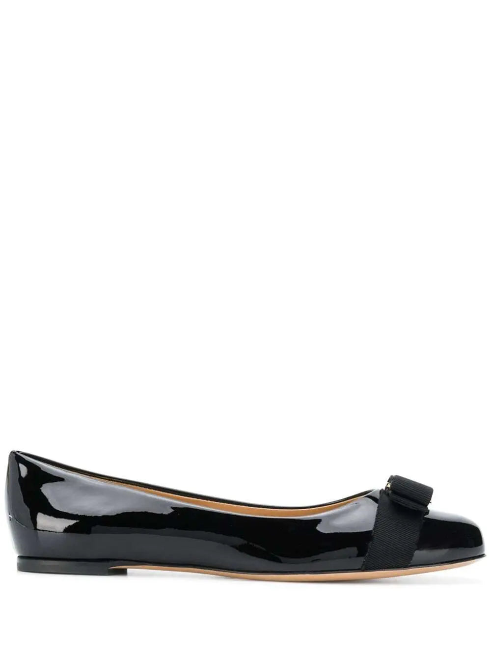 Ferragamo Women 'Varina' Black Ballet Shoes With Engraved Logo On The Bow In Patent Leather Woman Luosophy