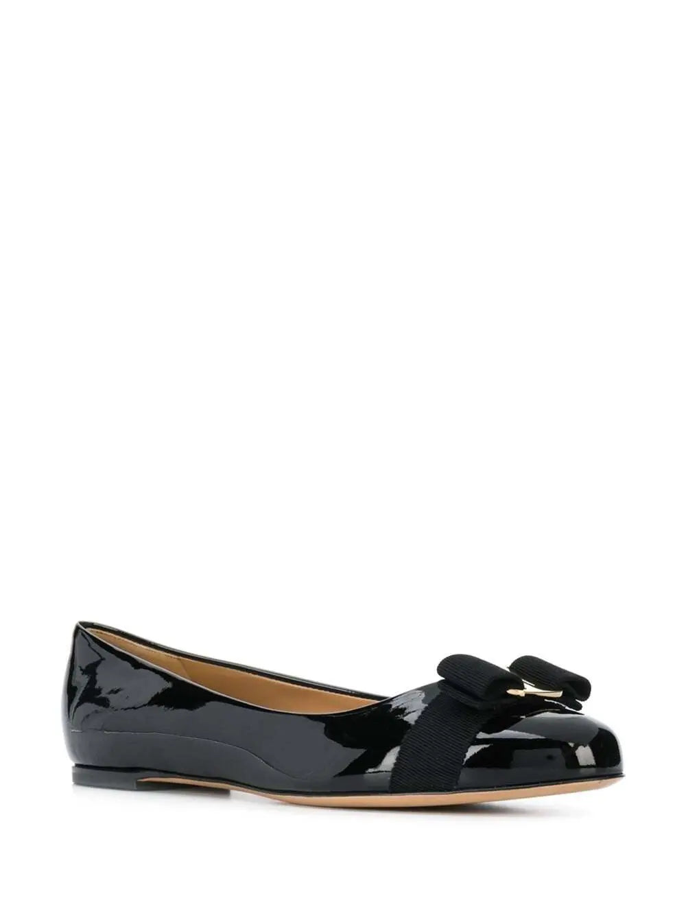 Ferragamo Women 'Varina' Black Ballet Shoes With Engraved Logo On The Bow In Patent Leather Woman Luosophy