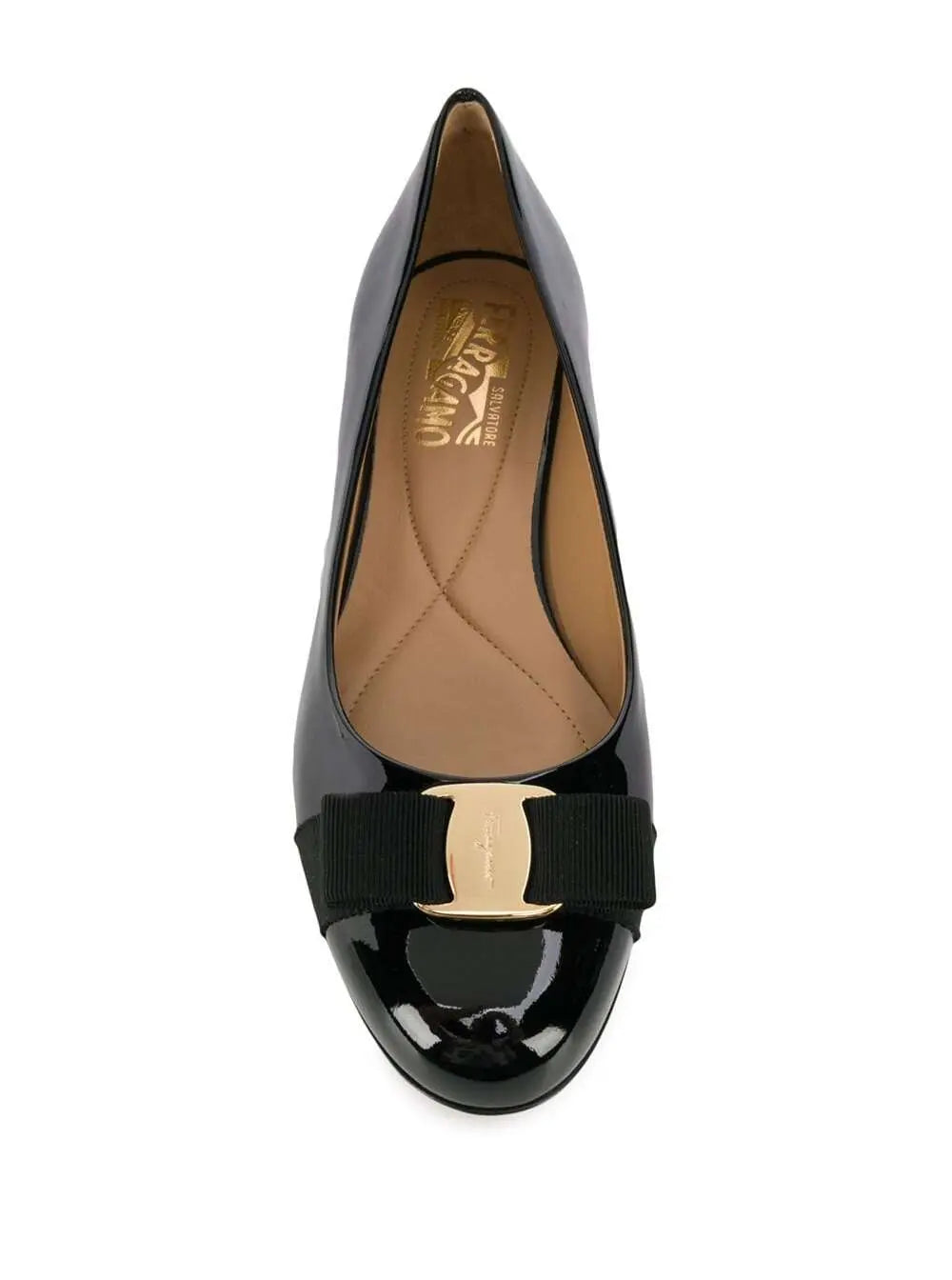 Ferragamo Women 'Varina' Black Ballet Shoes With Engraved Logo On The Bow In Patent Leather Woman Luosophy