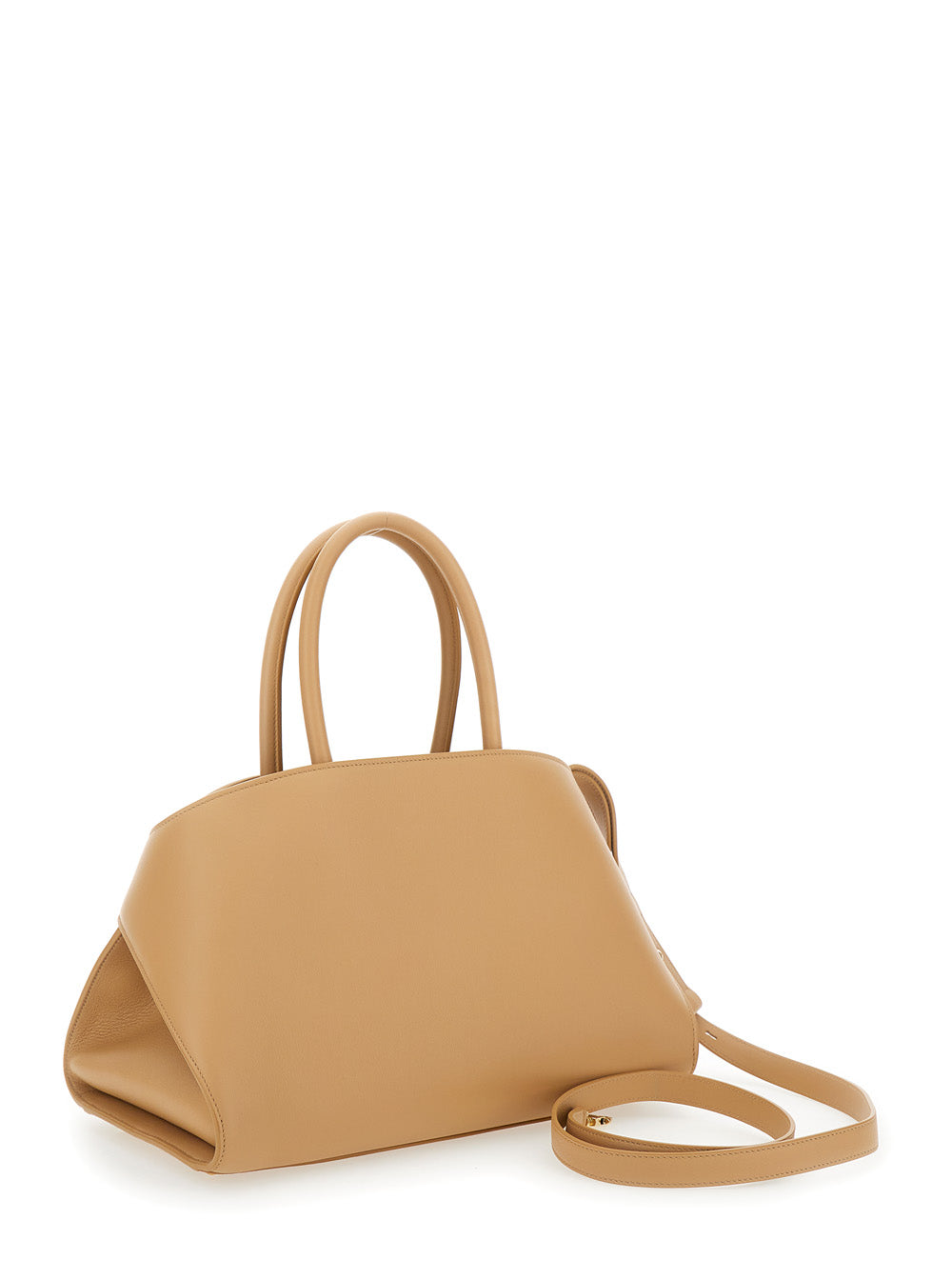 Bolsa de ombro feminina Ferragamo 'Hug Small' bege com logo e fivela Gancini em couro.