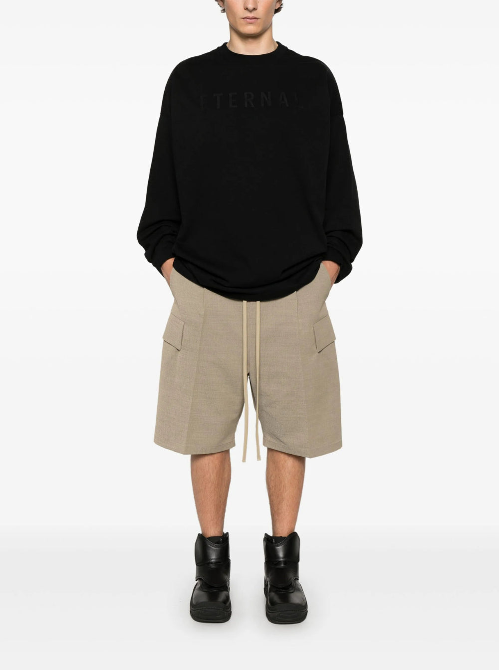 Fear Of God Men Black T-Shirt With Eternal Print On The Front And Logo Patch On The Back In Cotton Man