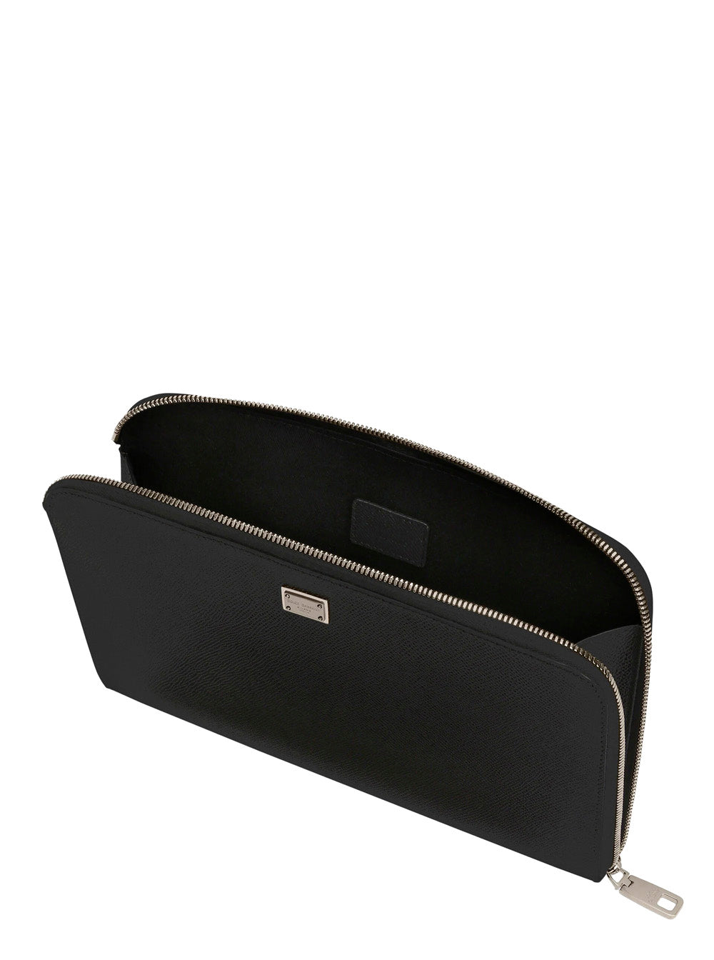 Dolce & Gabbana Men Black Clutch With Removable Wrist Strap And Logo Plaque On The Front In Grained Leather Man