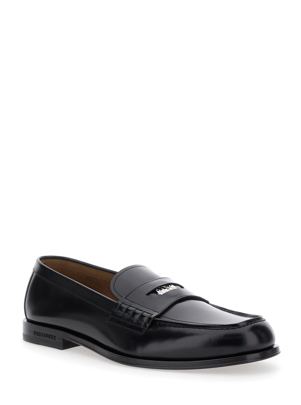 Dsquared2 Men Black Loafers With Logo Plaque On The Front And Logo Lettering On The Heel In Leather Man