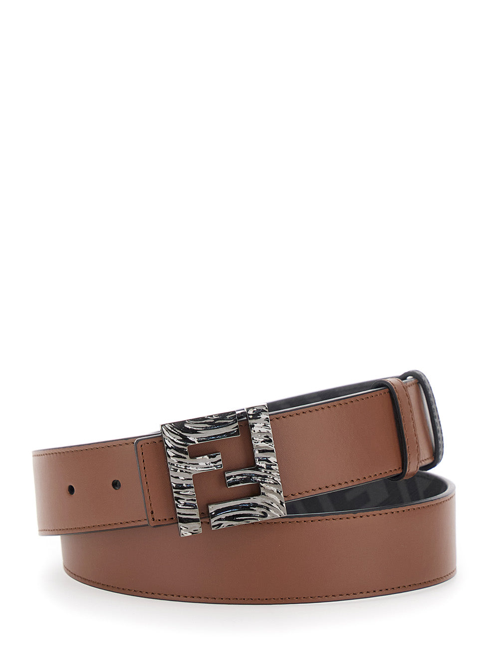 Fendi Men Brown Reversible Belt With Ff Buckle Closure In Leather Man