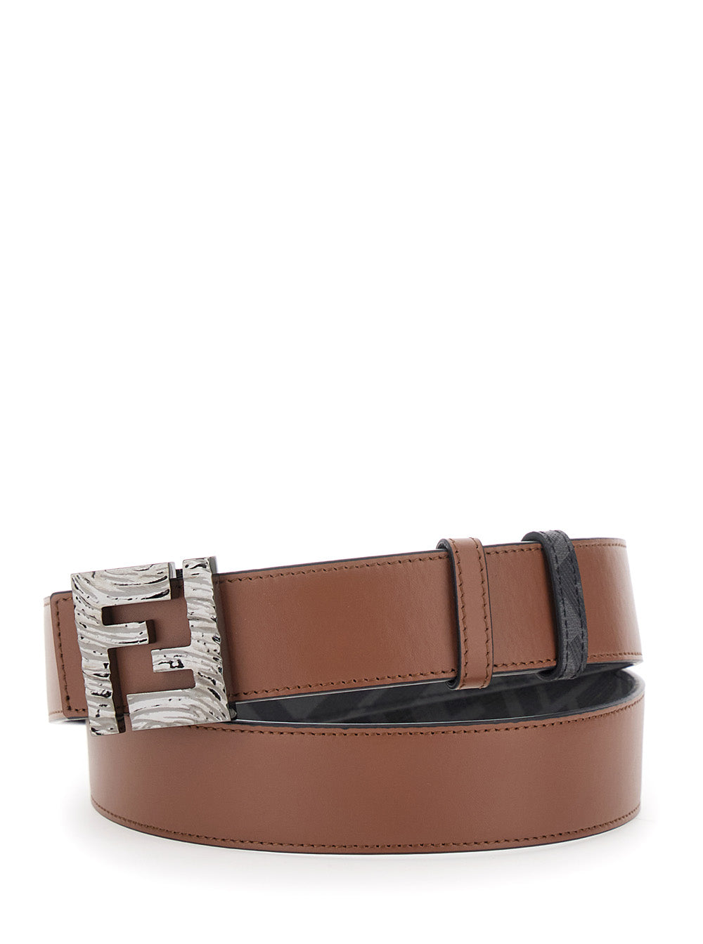 Fendi Men Brown Reversible Belt With Ff Buckle Closure In Leather Man