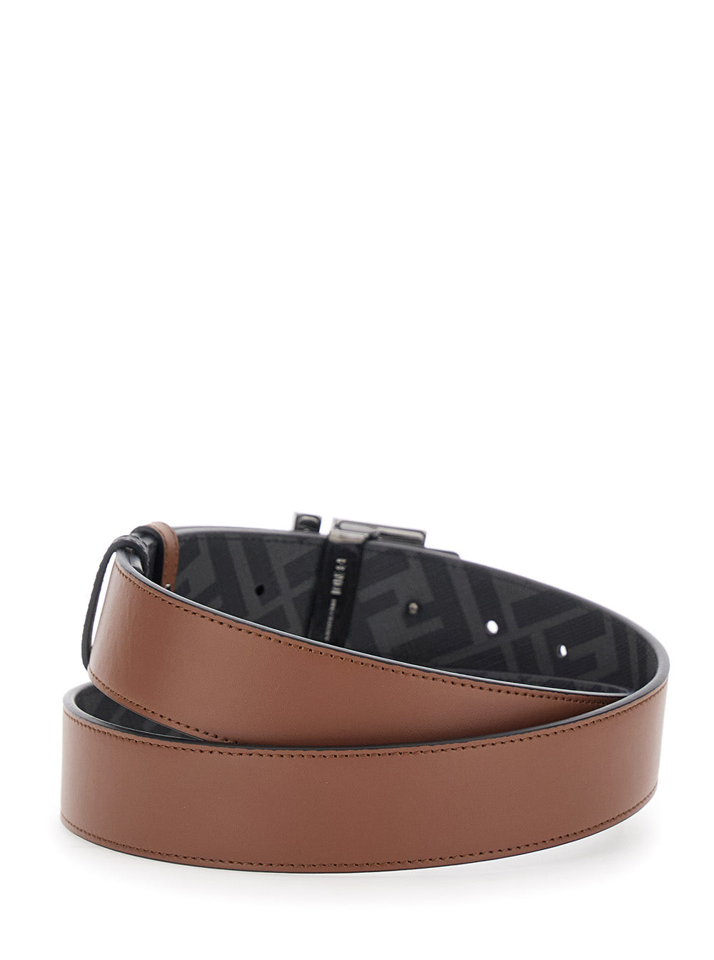 Fendi Men Brown Reversible Belt With Ff Buckle Closure In Leather Man