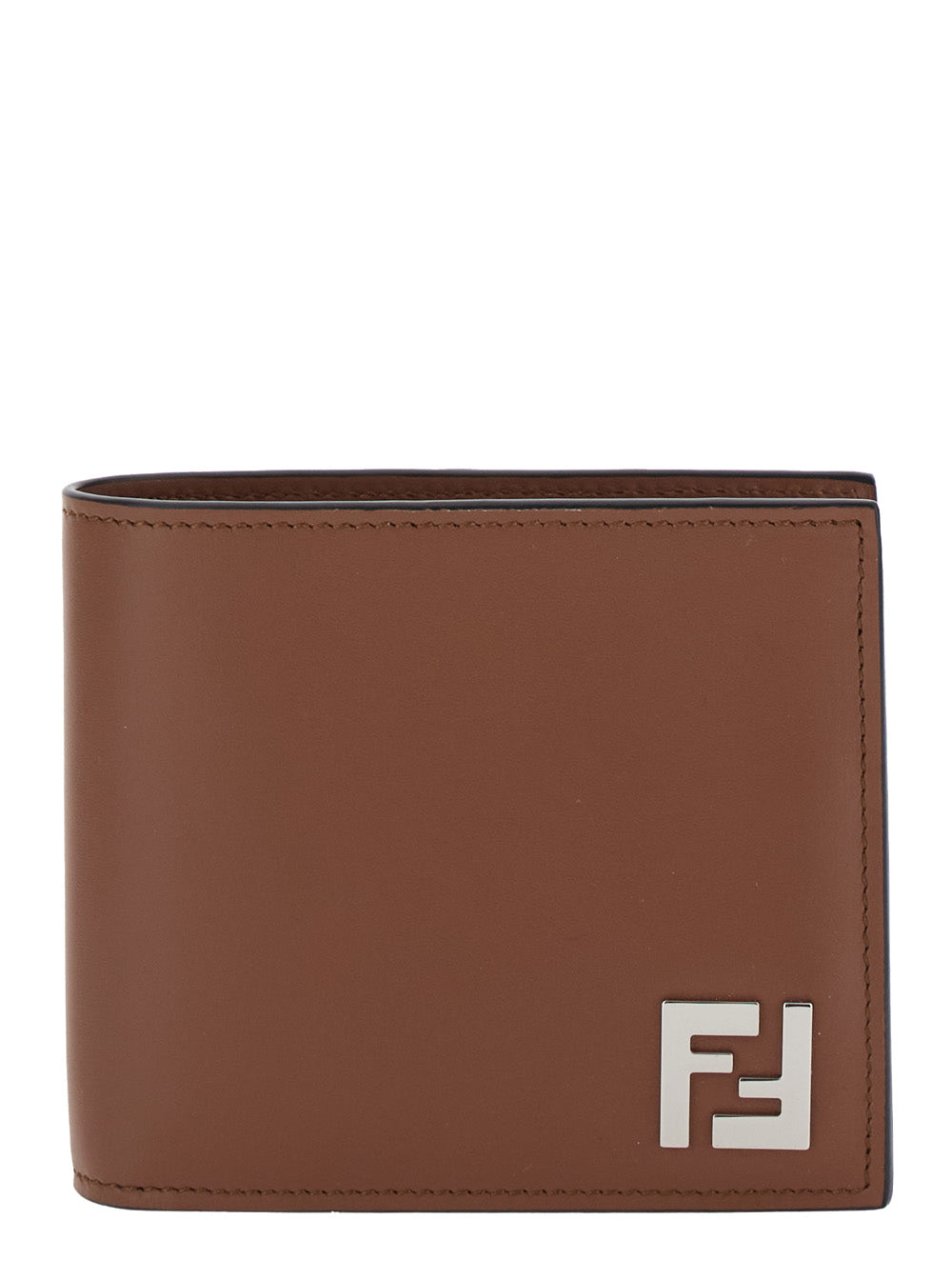 Fendi Men Brown Bi-Fold Wallet With Ff Plaque On The Front In Leather Man