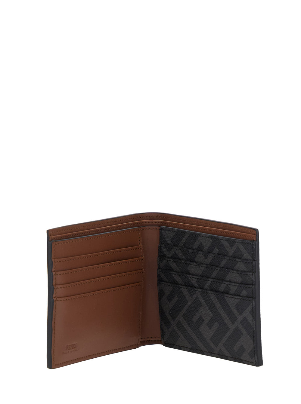 Fendi Men Brown Bi-Fold Wallet With Ff Plaque On The Front In Leather Man