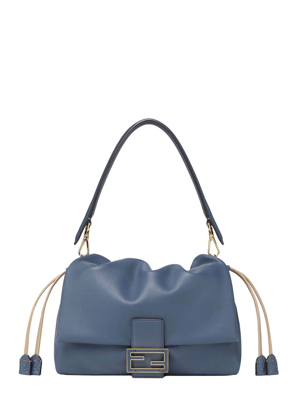 Fendi Women 'Mamma Baguette Medium' Blue Shoulder Bag With Ff Closure On The Front In Leather Woman