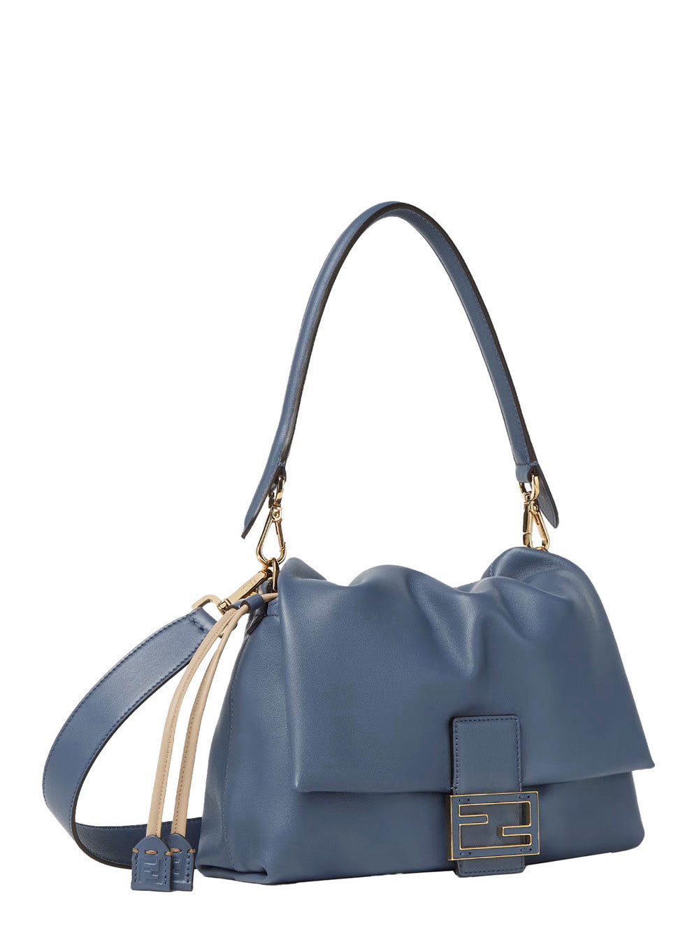 Fendi Women 'Mamma Baguette Medium' Blue Shoulder Bag With Ff Closure On The Front In Leather Woman