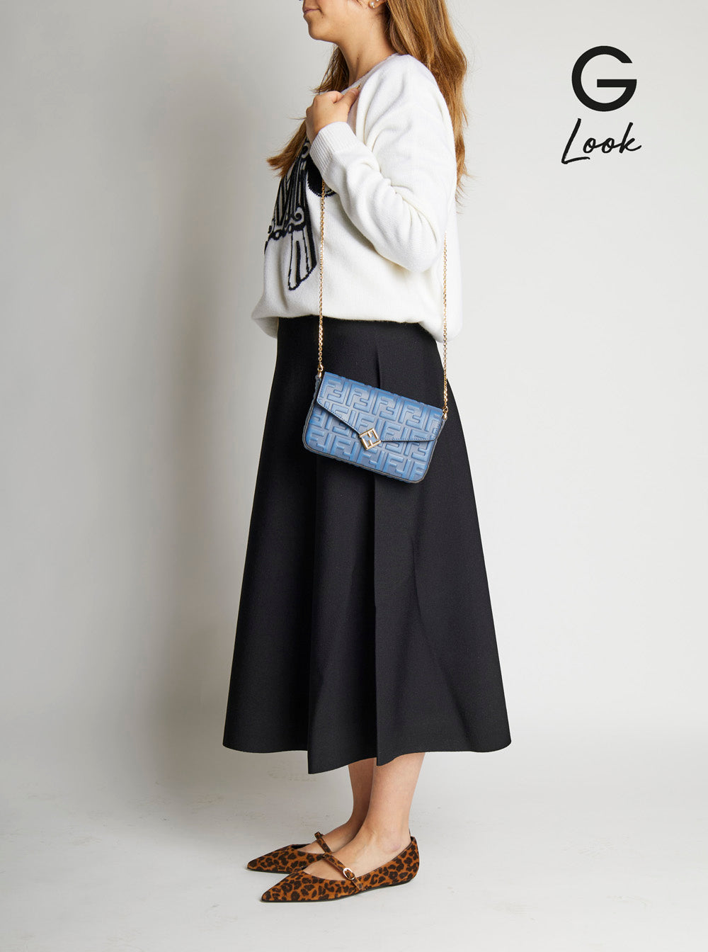 Fendi Women Blue Mini Bag With Chain-Link Shoulder Strap And All-Over Ff Embossed Motif In Leather Woman