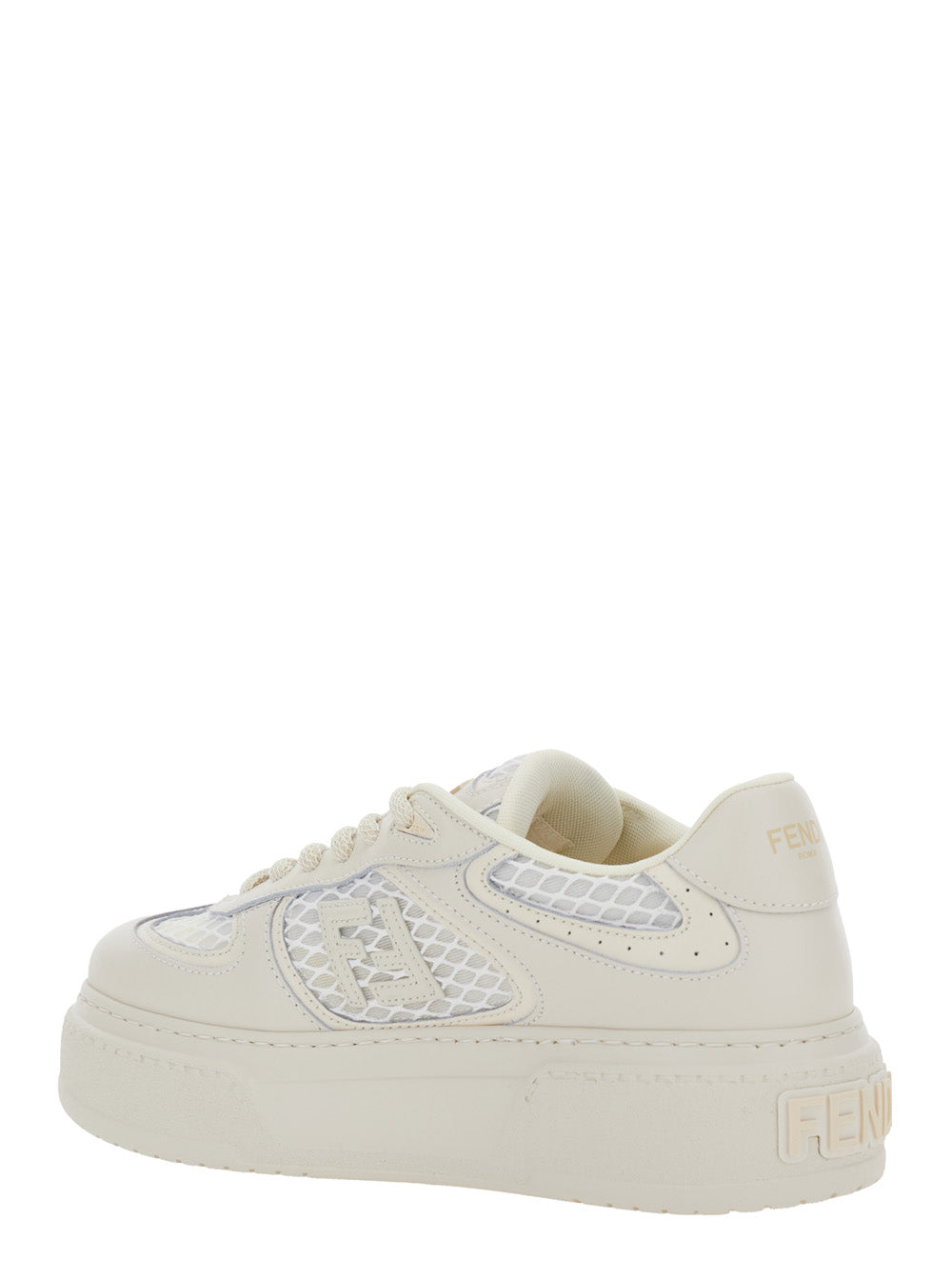 Fendi Women 'Match' White Sneakers With Mesh Inserts And Embossed Logo On The Back In Leather Woman