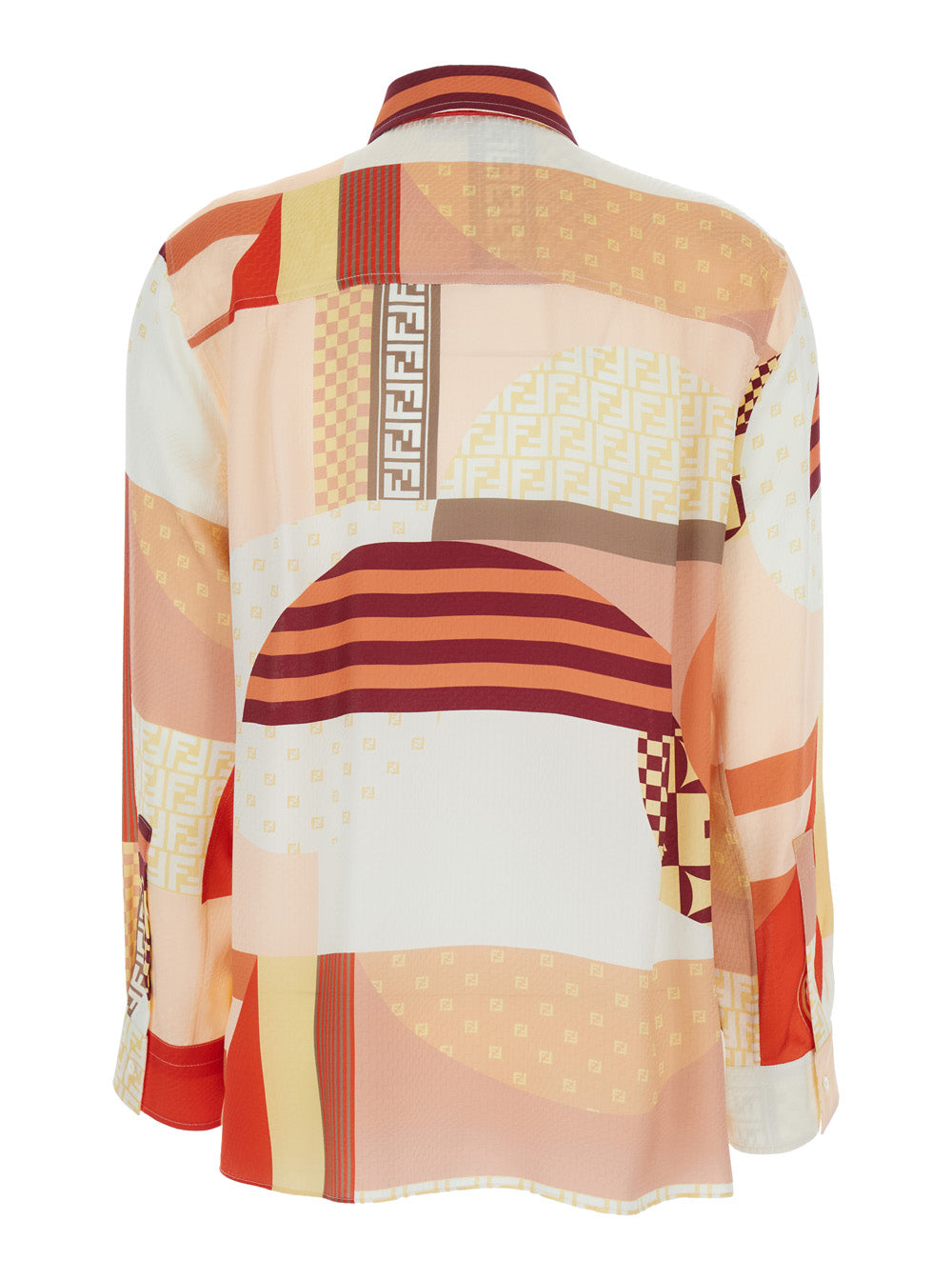 Fendi Women Multicolor Shirt With Classic Collar And All-Over Patchwork Print In Silk Woman