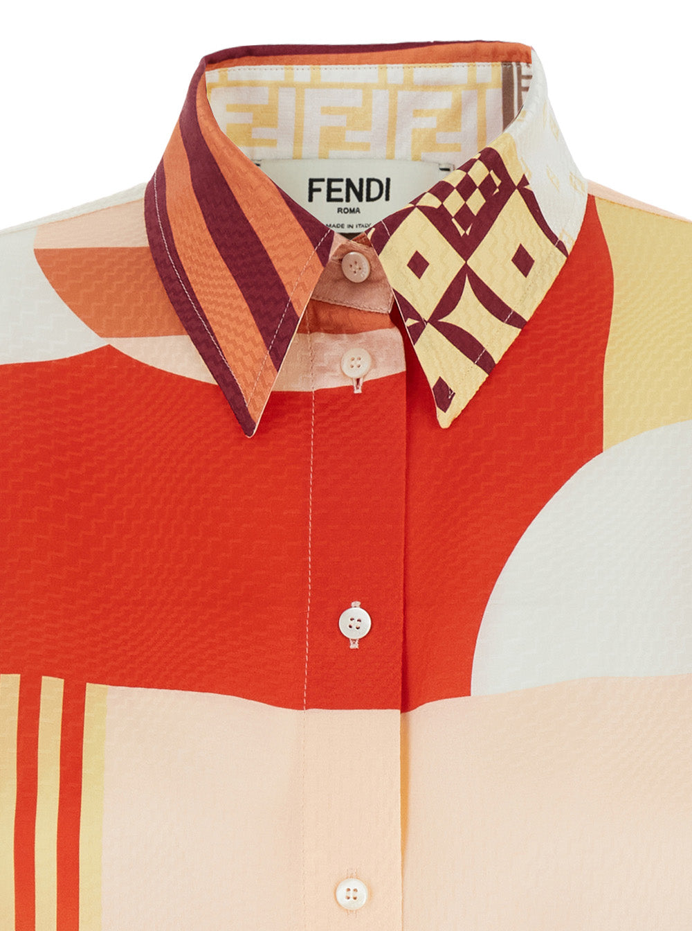 Fendi Women Multicolor Shirt With Classic Collar And All-Over Patchwork Print In Silk Woman