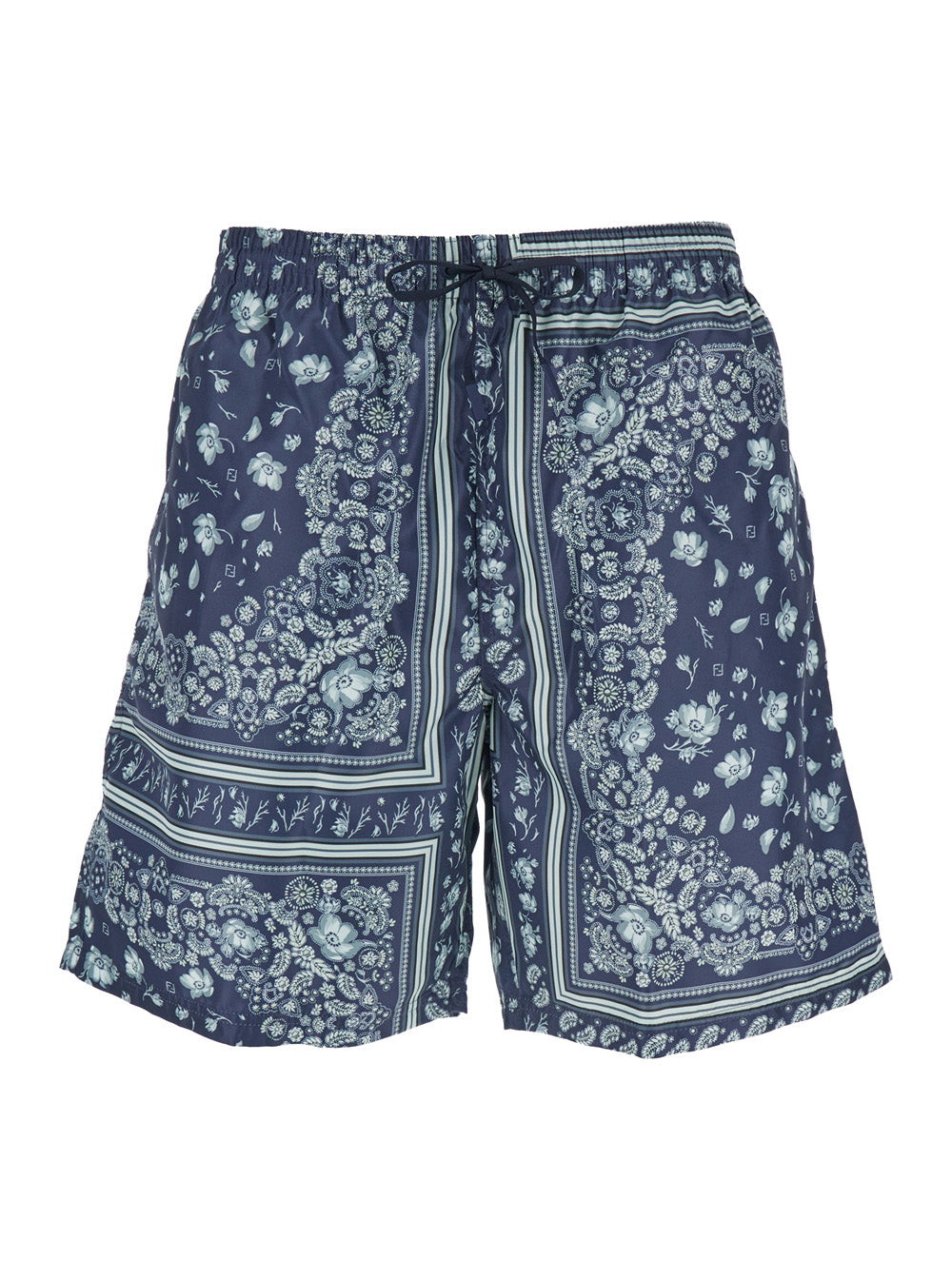 Fendi Men Blue Swimsuit With Elasticated Waist And All-Over Ff Motif In Tech Fabric Man
