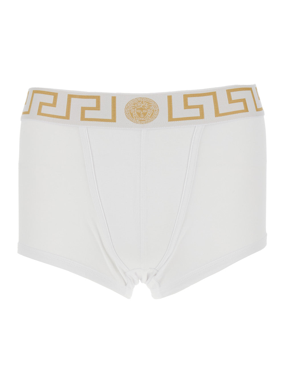 Versace Men White Slip With Elastic Waist And Greca Motif In Cotton Stretch Man