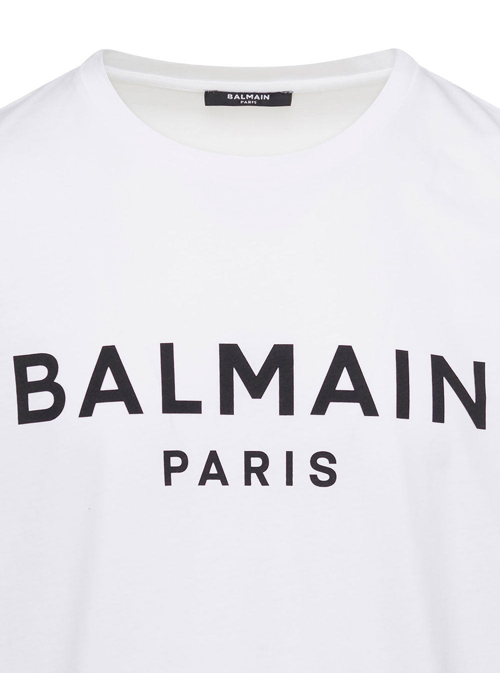 Balmain Men White Crewneck T-Shirt With Contrasting Logo Lettering Print In Cotton Man