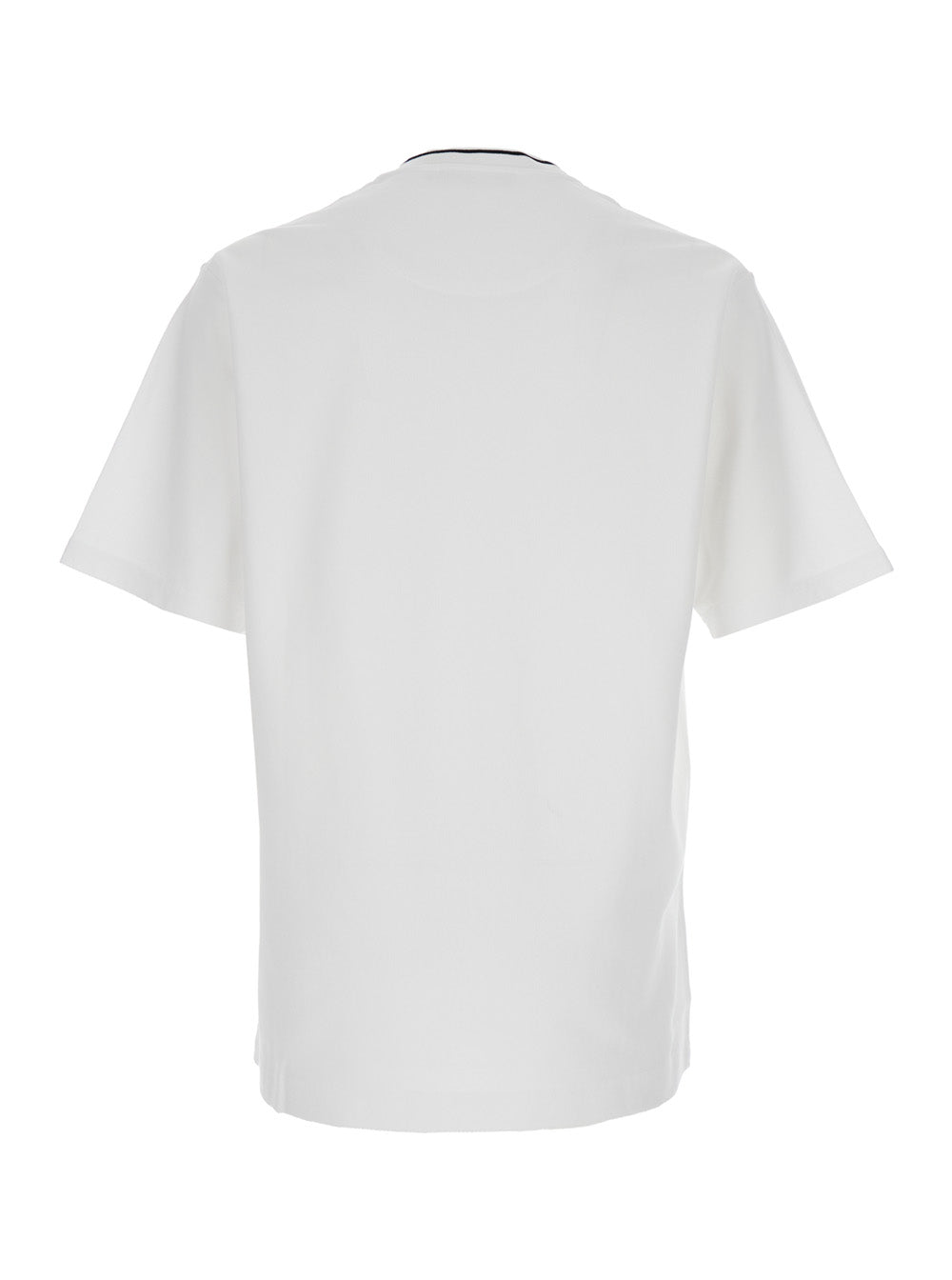 Dolce & Gabbana Men White Crewneck T-Shirt With Logo Embroidery On The Front In Cotton Man