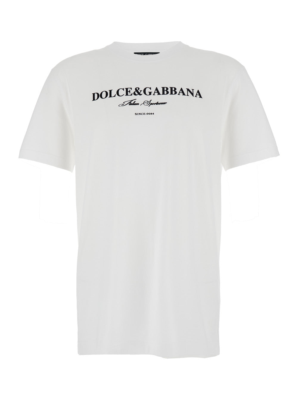 Dolce & Gabbana Men White Crewneck T-Shirt With Logo Lettering Print On The Front In Cotton Man