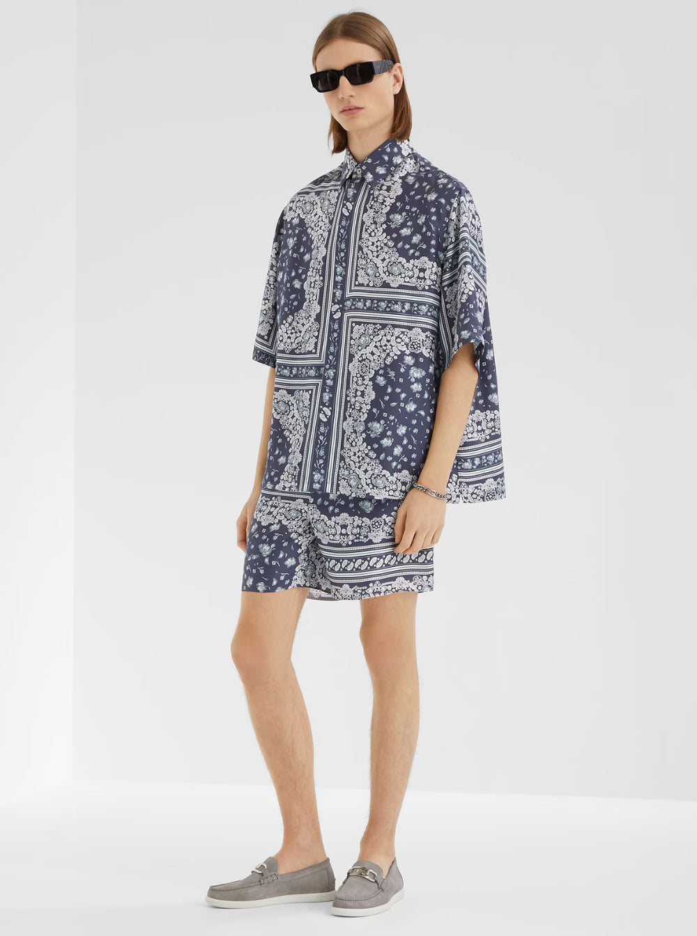 Fendi Men Blue Swimsuit With Elasticated Waist And All-Over Ff Motif In Tech Fabric Man