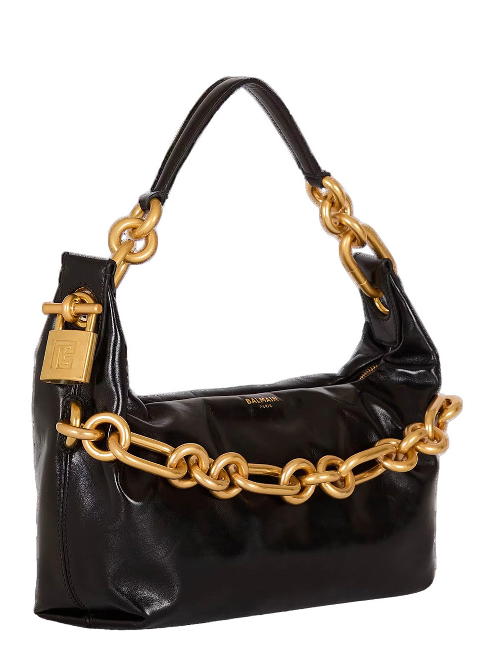 Balmain Women 'Sync' Black Medium Shoulder Bag With Chain-Link And Logo Plaque In Leather Woman