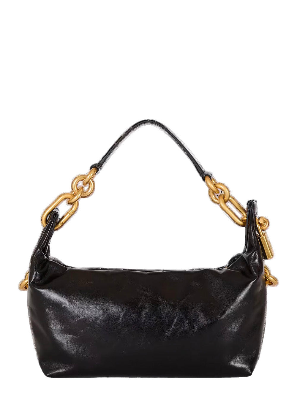 Balmain Women 'Sync' Black Medium Shoulder Bag With Chain-Link And Logo Plaque In Leather Woman