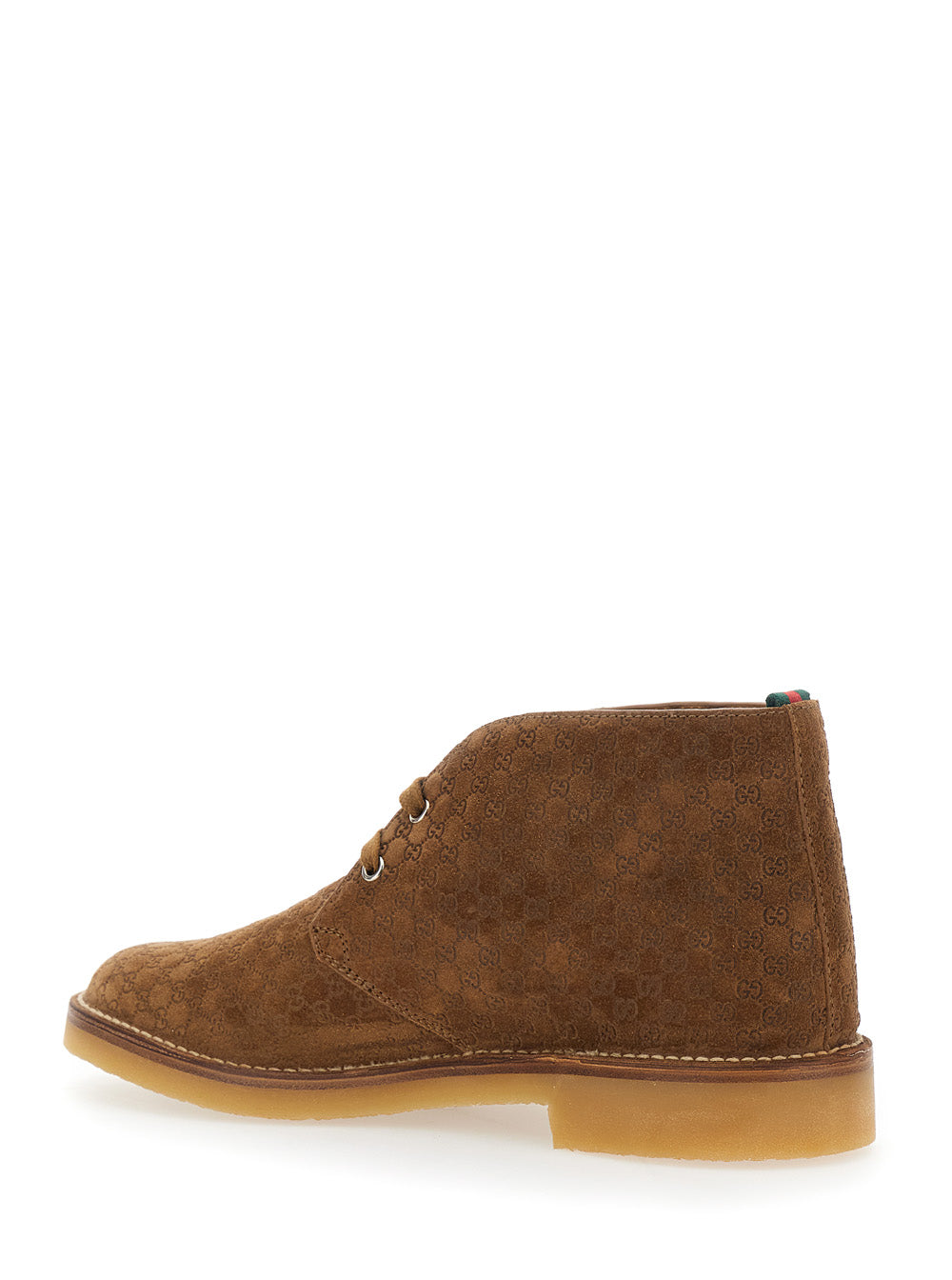 Gucci Men Brown Ankle Boots With Web Detail On The Heel And Low Heel In Gg Suede Man