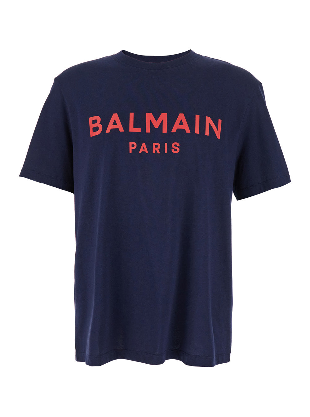 Balmain Men Blue Crewneck T-Shirt With Logo Lettering Print On The Front In Cotton Man