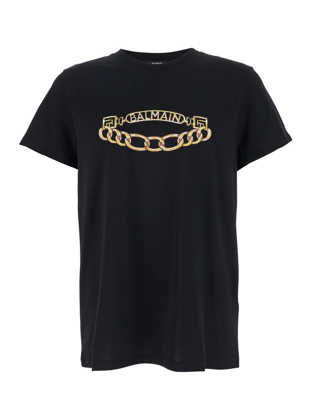 Balmain Men Black Crewneck T-Shirt With Logo Print On The Front In Cotton Man